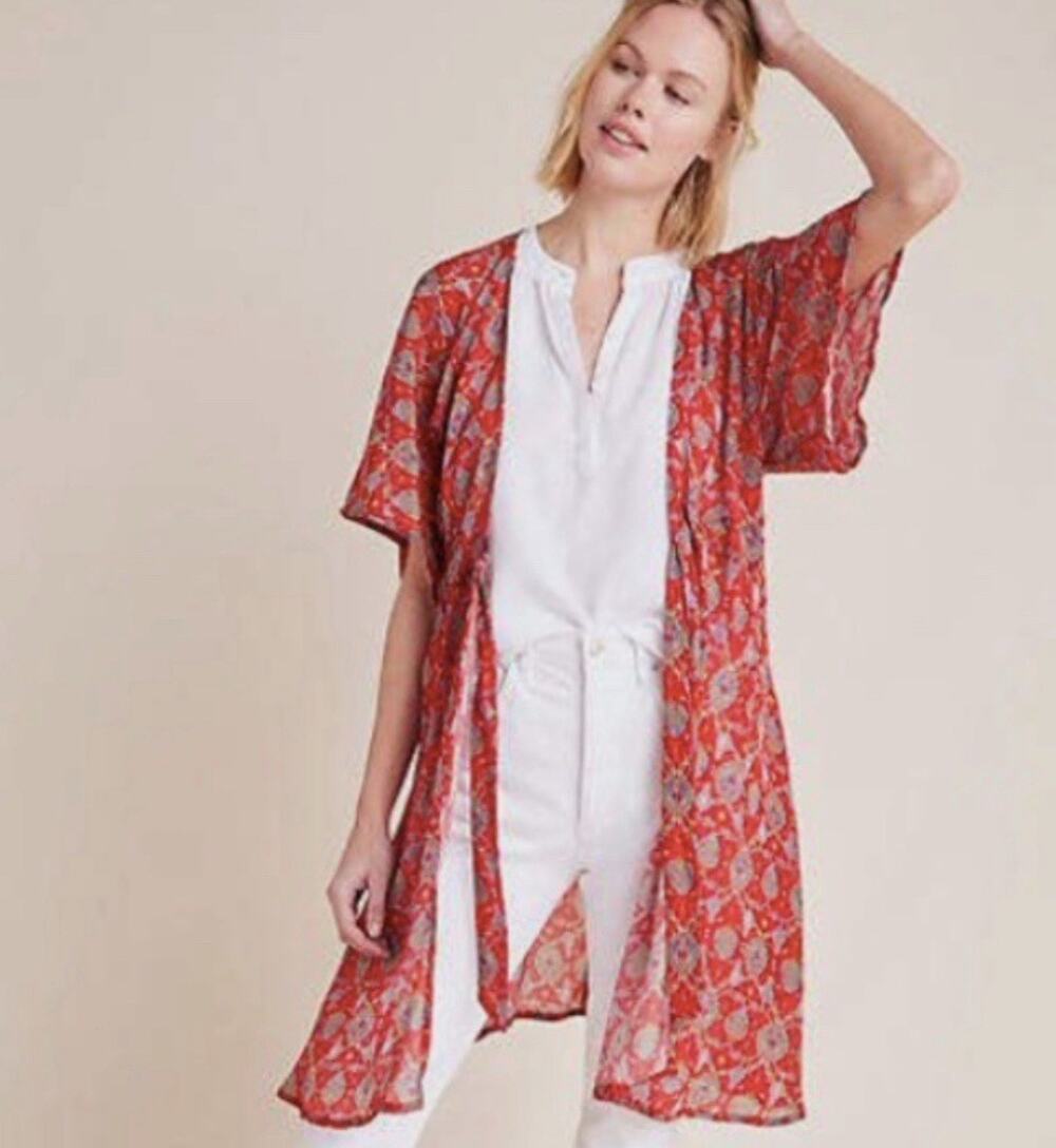 Anthropologie Rujuta Sheth One Size Kaftan Robe Red Dolman Hippie boho New L26